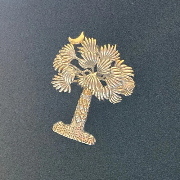 Vintage Palm Tree Brooch Pin Pendant Silver Gold Tone Moon Signed By Best - Picture 2 of 13